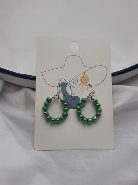 Hand Crafted Green Beaded Hoop Earrings